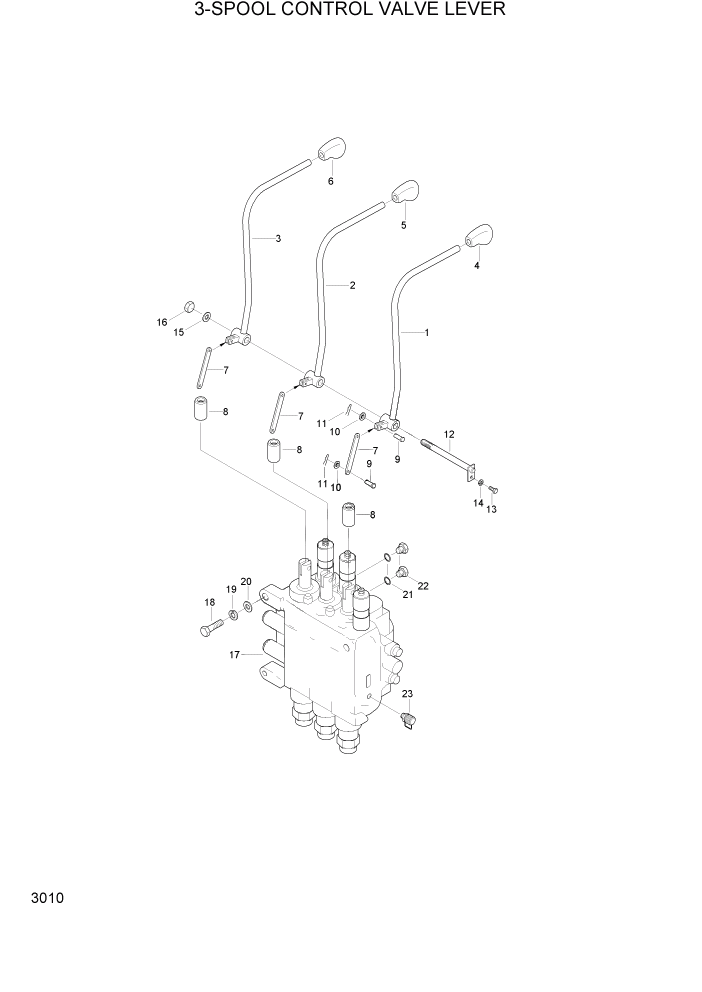 Схема запчастей Hyundai HLF15/HLF18-2 - PAGE 3010 3-SPOOL CONTROL VALVE LEVER ГИДРАВЛИЧЕСКАЯ СИСТЕМА