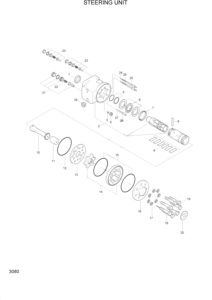 Схема запчастей Hyundai HLF15/HLF18-2 - PAGE 3080 STEERING UNIT ГИДРАВЛИЧЕСКАЯ СИСТЕМА