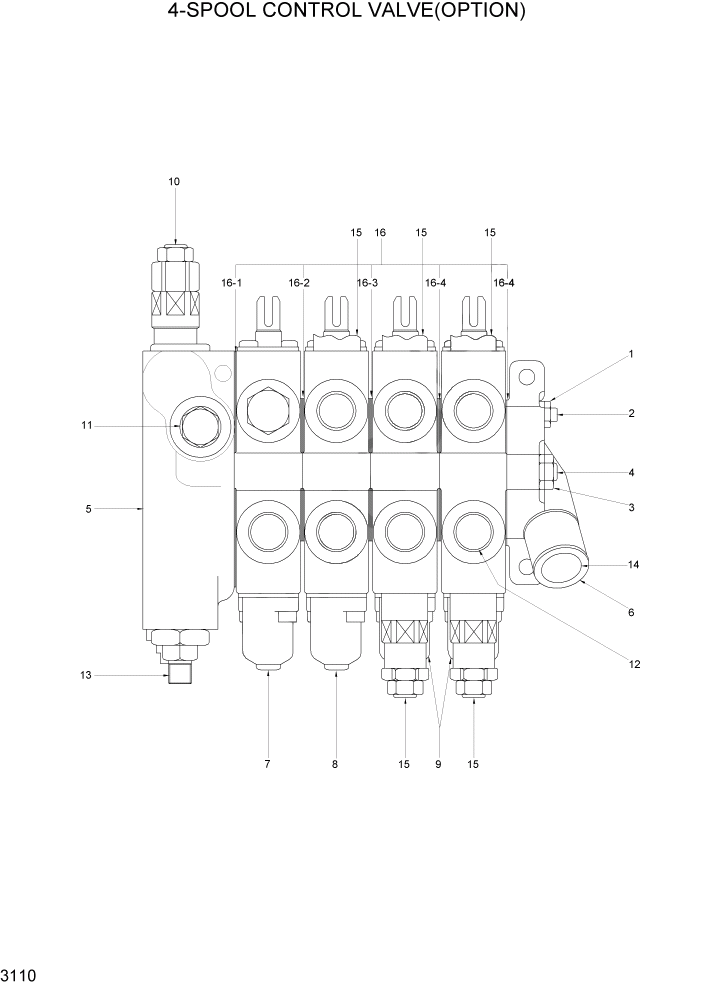 Схема запчастей Hyundai HLF15/HLF18-2 - PAGE 3110 4-SPOOL CONTROL VALVE(OPTION) ГИДРАВЛИЧЕСКАЯ СИСТЕМА