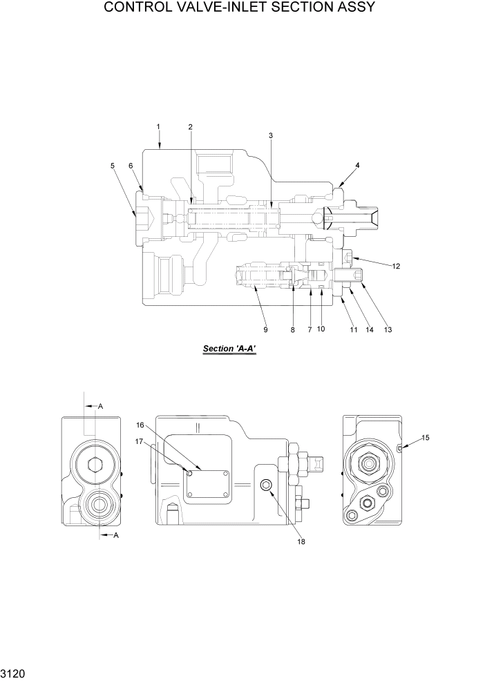 Схема запчастей Hyundai HLF15/HLF18-2 - PAGE 3120 CONTROL VALVE-INLET SECTION ASSY ГИДРАВЛИЧЕСКАЯ СИСТЕМА