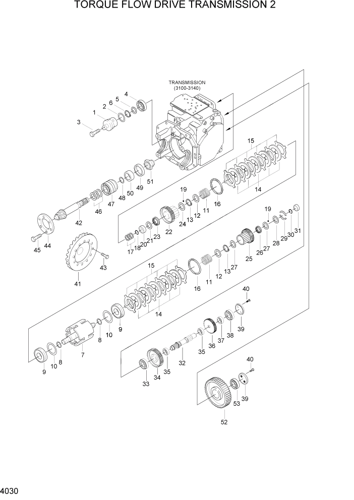 Схема запчастей Hyundai HLF15/HLF18-2 - PAGE 4030 TORQUE FLOW DRIVE TRANSMISSION 2 СИЛОВАЯ СИСТЕМА