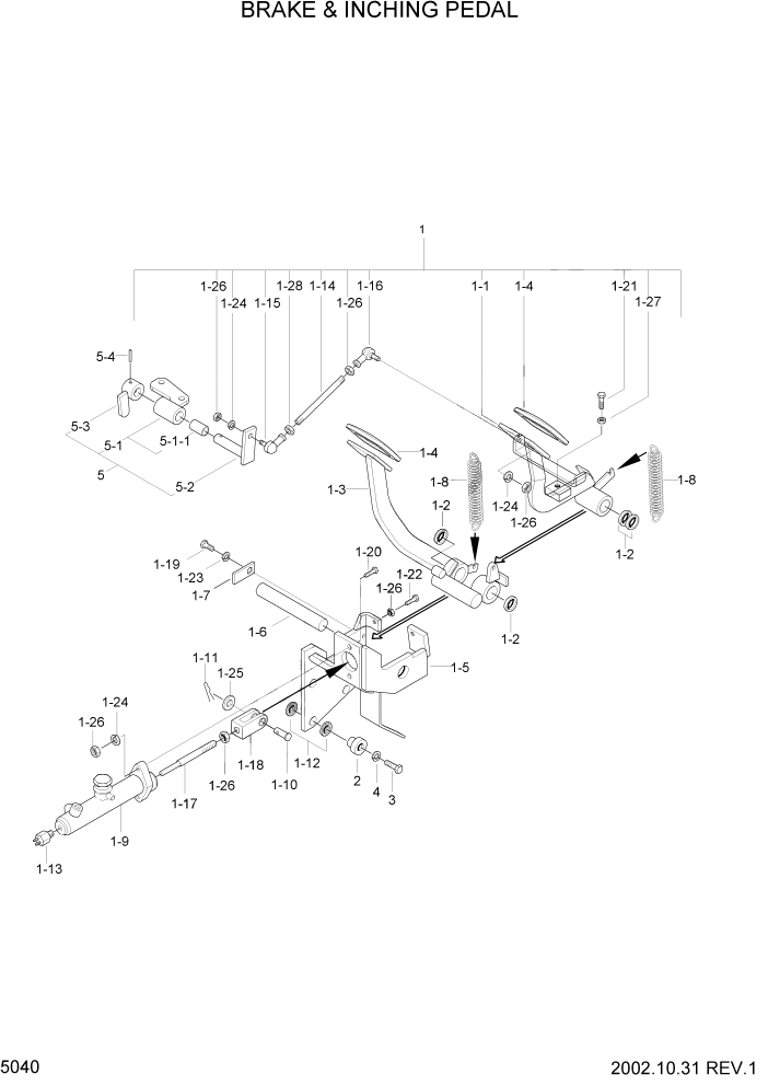 Схема запчастей Hyundai HLF15/HLF18-2 - PAGE 5040 BRAKE & INCHING PEDAL СИСТЕМА УПРАВЛЕНИЯ