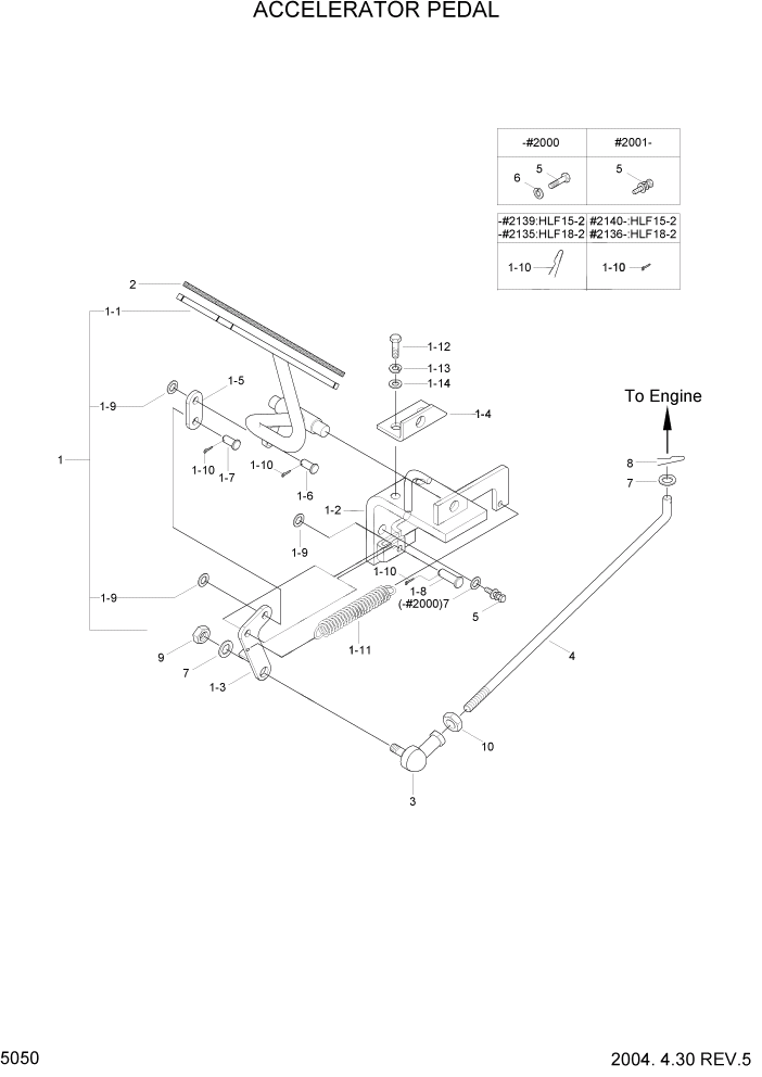 Схема запчастей Hyundai HLF15/HLF18-2 - PAGE 5050 ACCELERATOR PEDAL СИСТЕМА УПРАВЛЕНИЯ