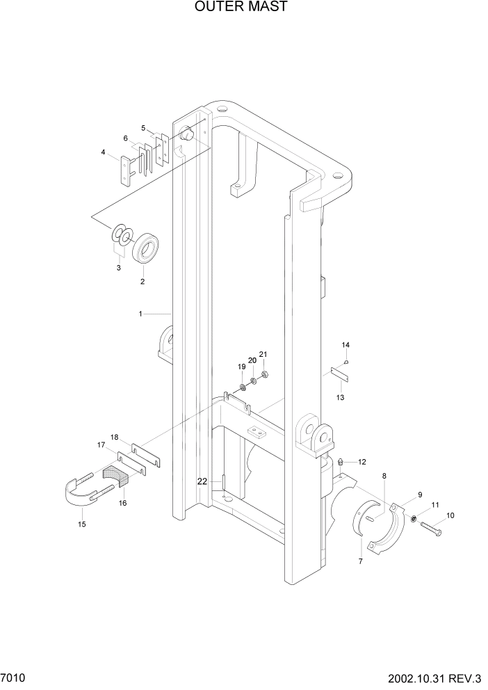 Схема запчастей Hyundai HLF15/HLF18-2 - PAGE 7010 OUTER MAST РАБОЧЕЕ ОБОРУДОВАНИЕ