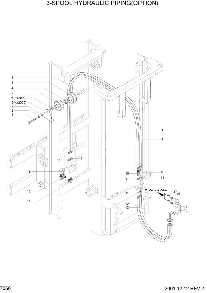 Схема запчастей Hyundai HLF15/HLF18-2 - PAGE 7060 3-SPOOL HYDRAULIC PIPING(OPTION) РАБОЧЕЕ ОБОРУДОВАНИЕ