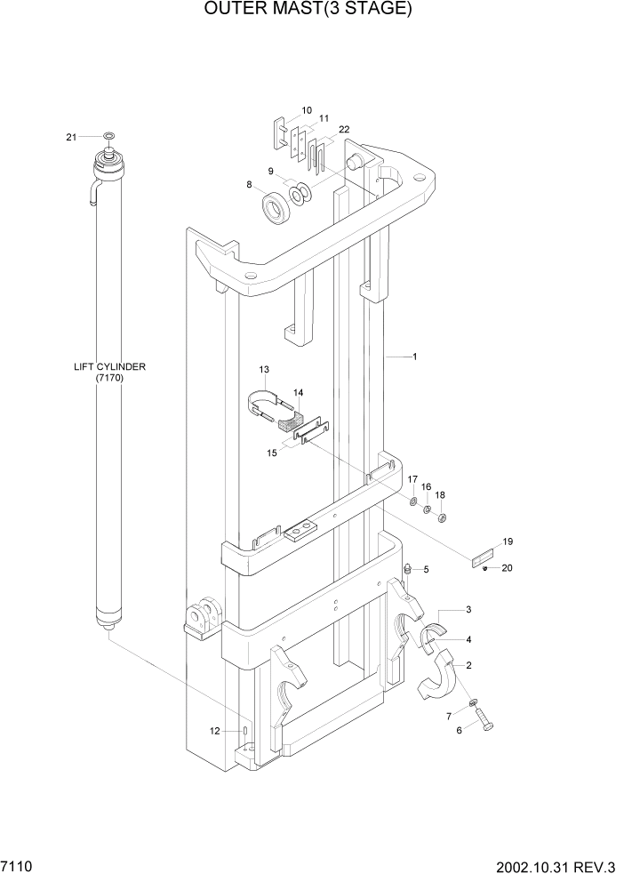 Схема запчастей Hyundai HLF15/HLF18-2 - PAGE 7110 OUTER MAST(3 STAGE) РАБОЧЕЕ ОБОРУДОВАНИЕ