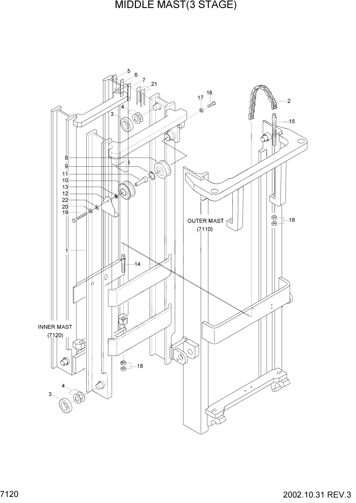 Схема запчастей Hyundai HLF15/HLF18-2 - PAGE 7120 MIDDLE MAST(3 STAGE) РАБОЧЕЕ ОБОРУДОВАНИЕ