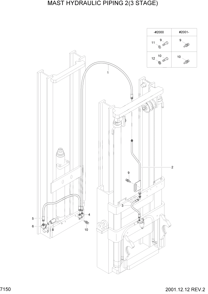 Схема запчастей Hyundai HLF15/HLF18-2 - PAGE 7150 MAST HYDRAULIC PIPING 2(3 STAGE) РАБОЧЕЕ ОБОРУДОВАНИЕ