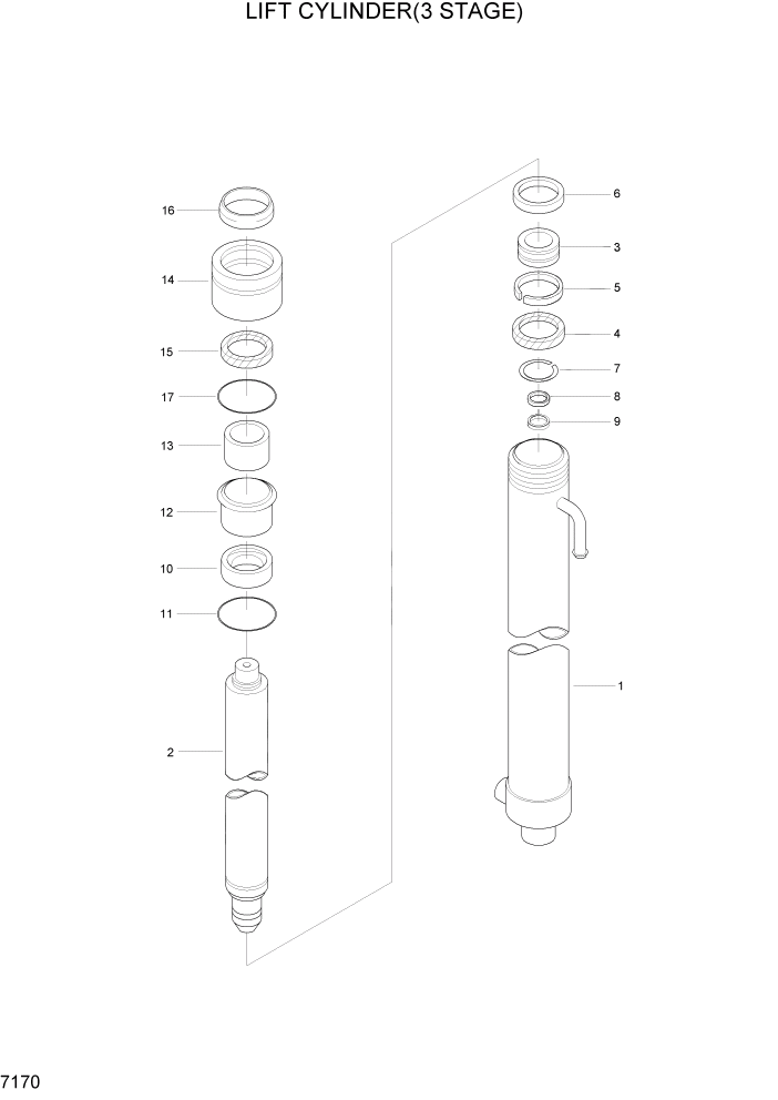 Схема запчастей Hyundai HLF15/HLF18-2 - PAGE 7170 LIFT CYLINDER(3 STAGE) РАБОЧЕЕ ОБОРУДОВАНИЕ