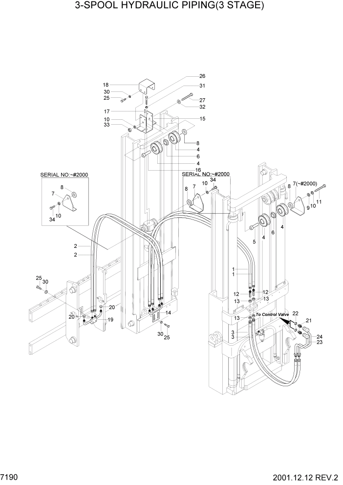 Схема запчастей Hyundai HLF15/HLF18-2 - PAGE 7190 3-SPOOL HYDRAULIC PIPING(3 STAGE) РАБОЧЕЕ ОБОРУДОВАНИЕ