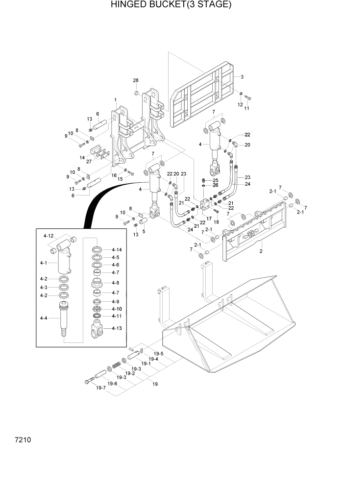 Схема запчастей Hyundai HLF15/HLF18-2 - PAGE 7210 HINGED BUCKET(3 STAGE) РАБОЧЕЕ ОБОРУДОВАНИЕ