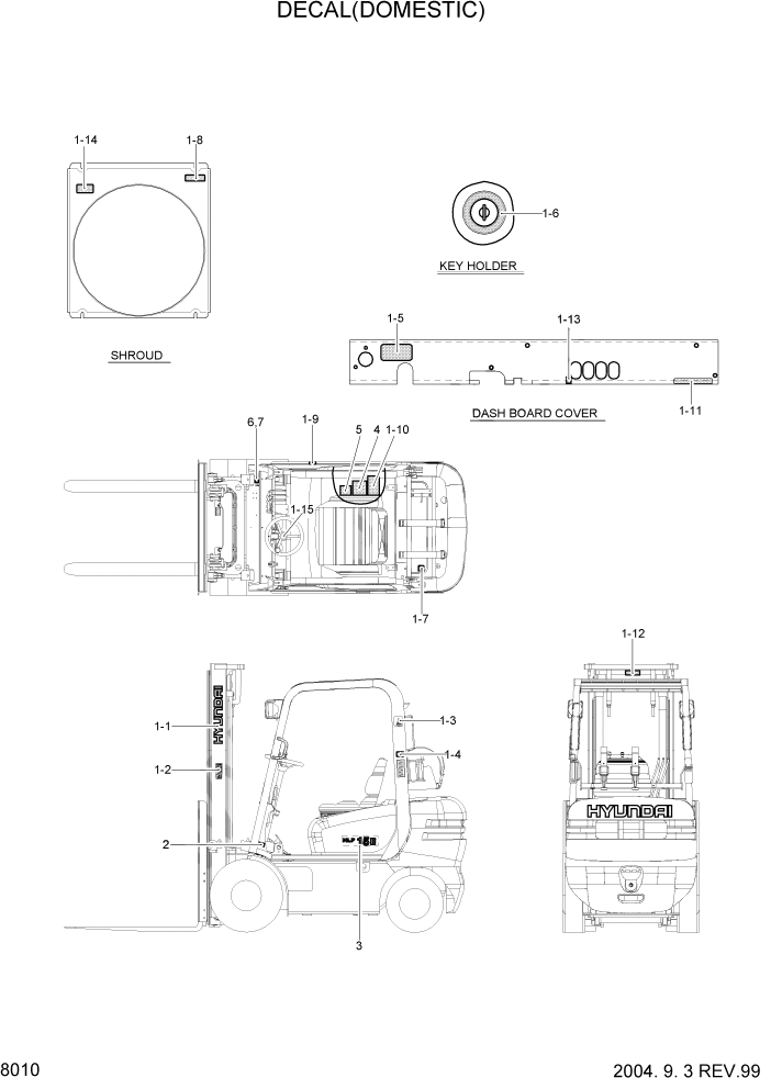 Схема запчастей Hyundai HLF15/HLF18-2 - PAGE 8010 DECAL(DOMESTIC) ДРУГИЕ ЧАСТИ