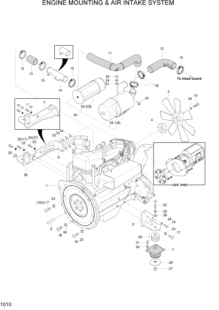 Схема запчастей Hyundai HLF20/HLF25/HLF30C-2 - PAGE 1010 ENGINE MOUNTING & AIR INTAKE SYSTEM СИСТЕМА ДВИГАТЕЛЯ