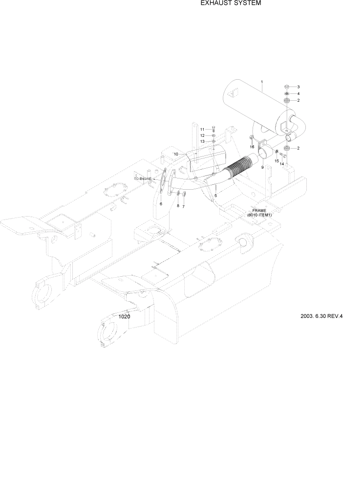 Схема запчастей Hyundai HLF20/HLF25/HLF30C-2 - PAGE 1020 EXHAUST SYSTEM СИСТЕМА ДВИГАТЕЛЯ