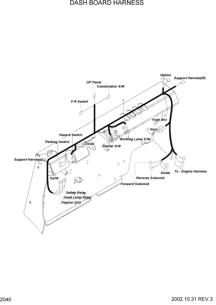 Схема запчастей Hyundai HLF20/HLF25/HLF30C-2 - PAGE 2040 DASH BOARD HARNESS ЭЛЕКТРИЧЕСКАЯ СИСТЕМА