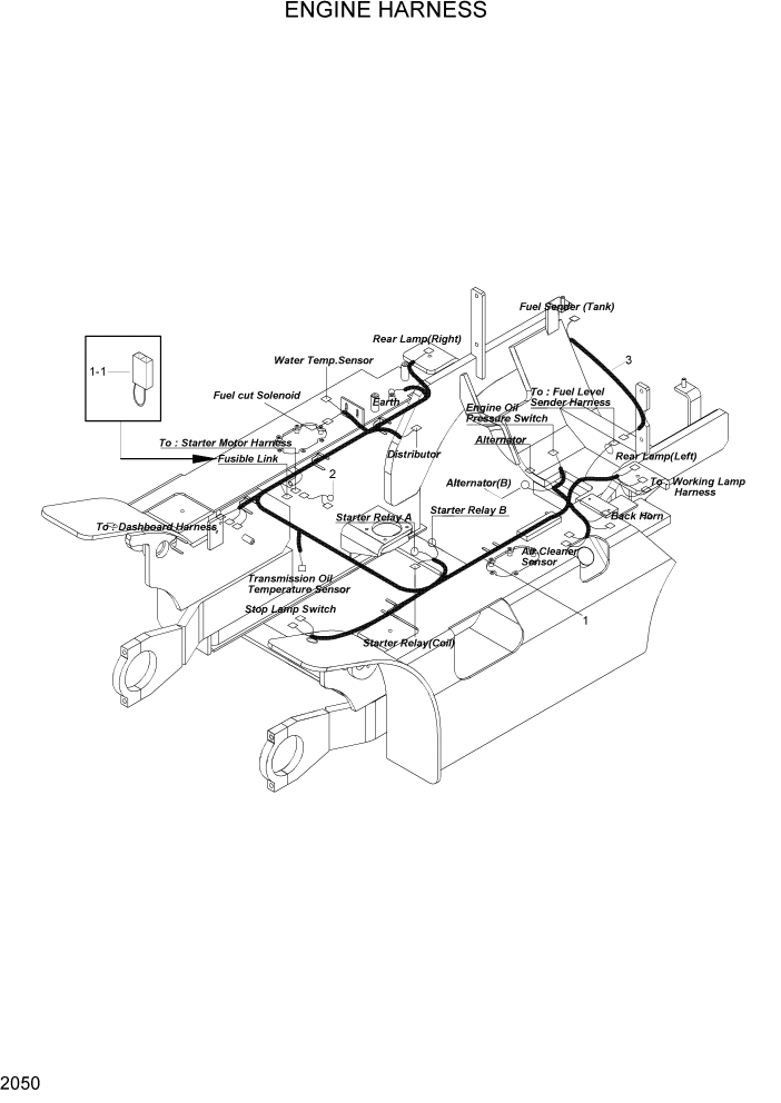 Схема запчастей Hyundai HLF20/HLF25/HLF30C-2 - PAGE 2050 ENGINE HARNESS ЭЛЕКТРИЧЕСКАЯ СИСТЕМА