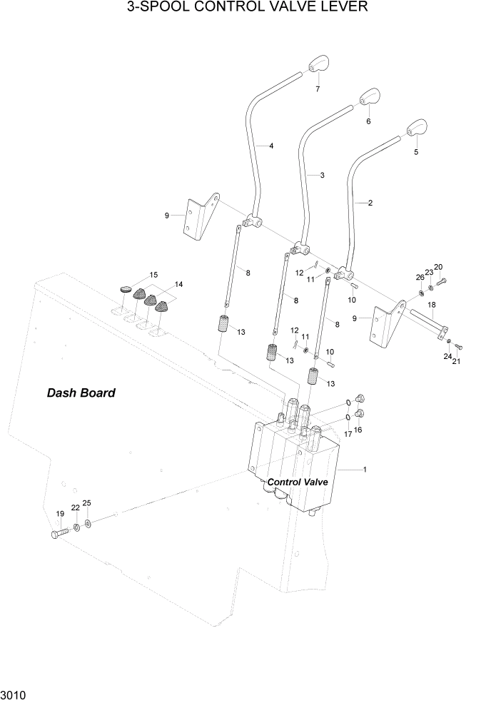 Схема запчастей Hyundai HLF20/HLF25/HLF30C-2 - PAGE 3010 3-SPOOL CONTROL VALVE LEVER ГИДРАВЛИЧЕСКАЯ СИСТЕМА