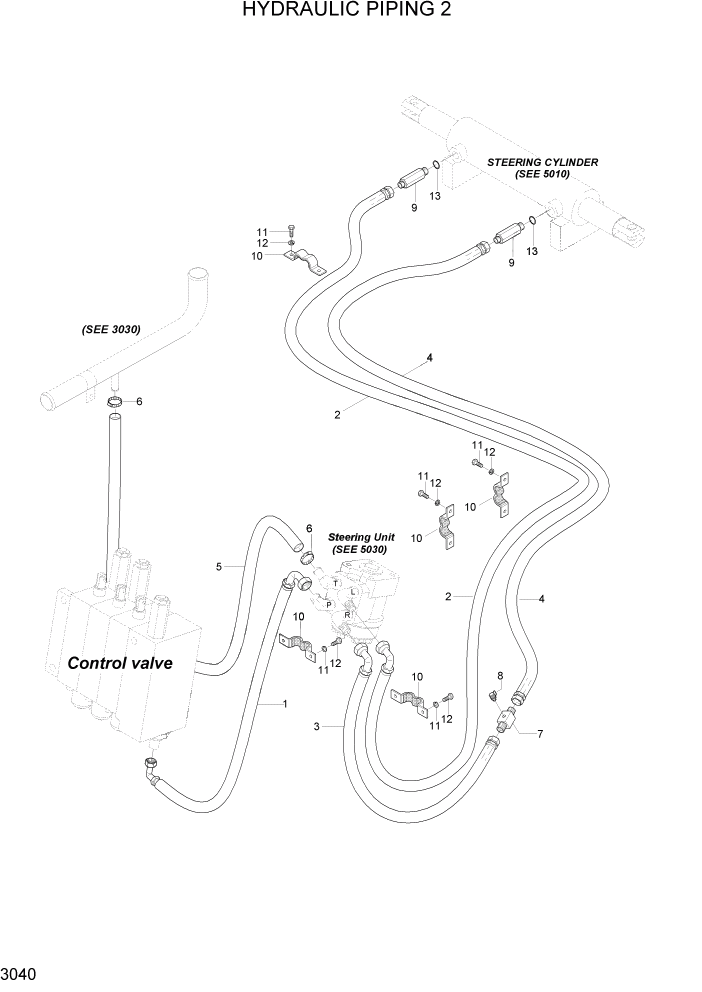 Схема запчастей Hyundai HLF20/HLF25/HLF30C-2 - PAGE 3040 HYDRAULIC PIPING 2 ГИДРАВЛИЧЕСКАЯ СИСТЕМА