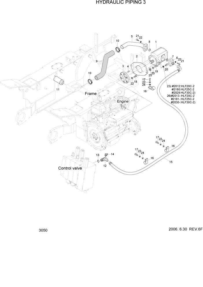 Схема запчастей Hyundai HLF20/HLF25/HLF30C-2 - PAGE 3050 HYDRAULIC PIPING 3 ГИДРАВЛИЧЕСКАЯ СИСТЕМА