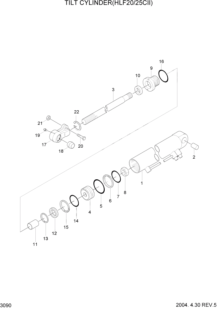 Схема запчастей Hyundai HLF20/HLF25/HLF30C-2 - PAGE 3090 TILT CYLINDER(HLF20/25CII) ГИДРАВЛИЧЕСКАЯ СИСТЕМА