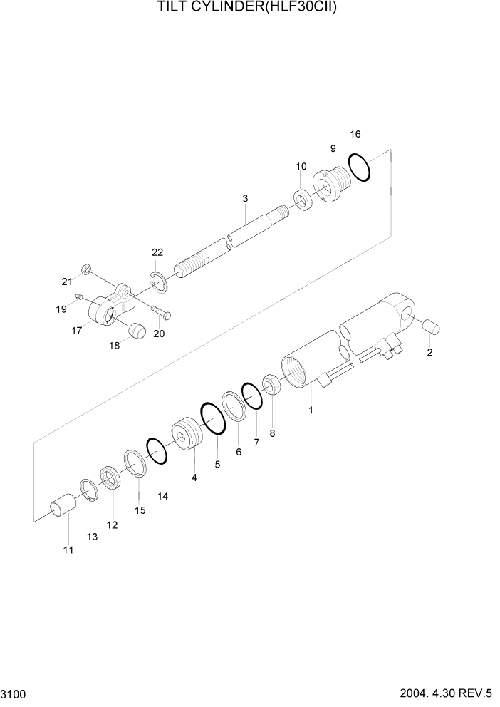 Схема запчастей Hyundai HLF20/HLF25/HLF30C-2 - PAGE 3100 TILT CYLINDER(HLF30CII) ГИДРАВЛИЧЕСКАЯ СИСТЕМА