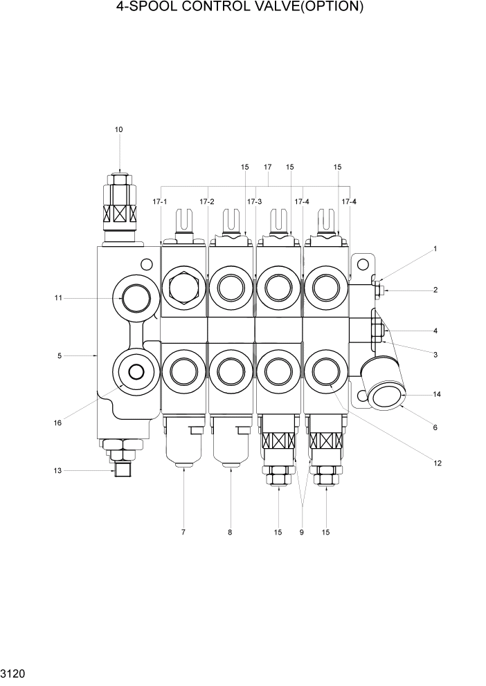 Схема запчастей Hyundai HLF20/HLF25/HLF30C-2 - PAGE 3120 4-SPOOL CONTROL VALVE(OPTION) ГИДРАВЛИЧЕСКАЯ СИСТЕМА