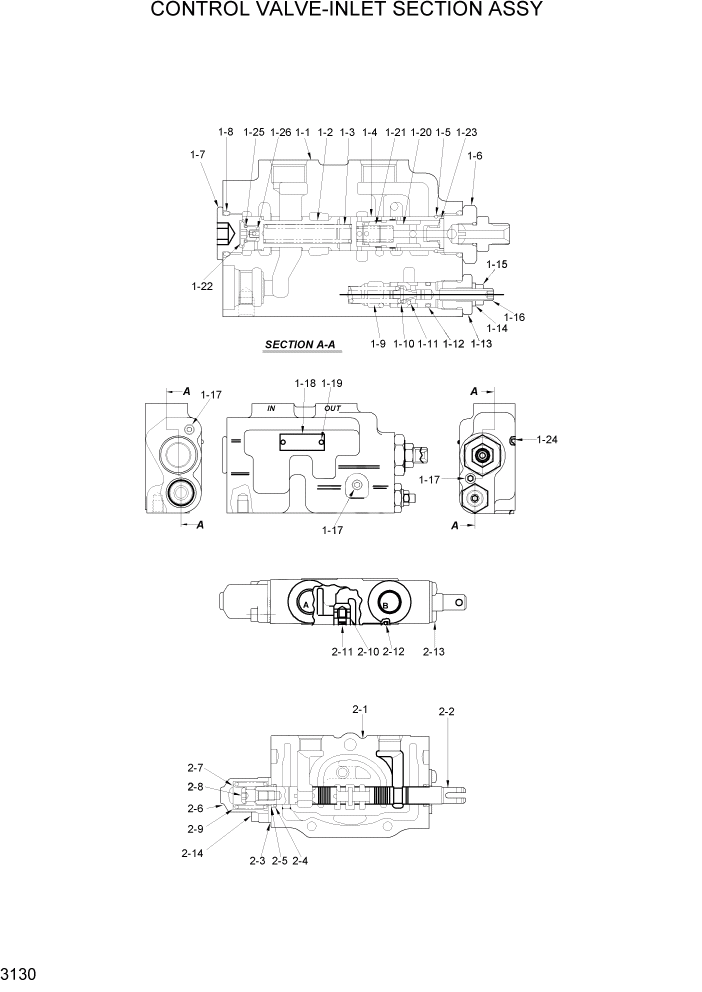 Схема запчастей Hyundai HLF20/HLF25/HLF30C-2 - PAGE 3130 CONTROL VALVE-INLET SECTION ASSY ГИДРАВЛИЧЕСКАЯ СИСТЕМА