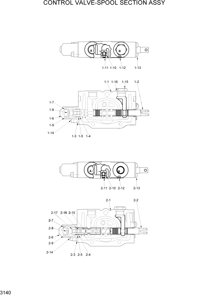 Схема запчастей Hyundai HLF20/HLF25/HLF30C-2 - PAGE 3140 CONTROL VALVE-SPOOL SECTION ASSY ГИДРАВЛИЧЕСКАЯ СИСТЕМА