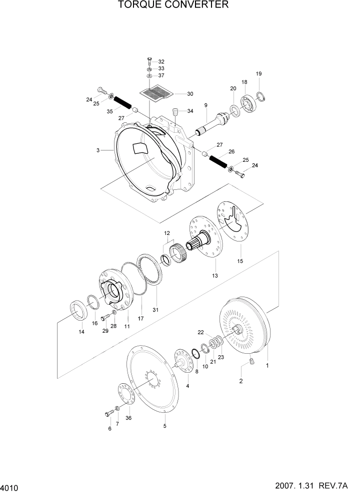 Схема запчастей Hyundai HLF20/HLF25/HLF30C-2 - PAGE 4010 TORQUE CONVERTER СИЛОВАЯ СИСТЕМА