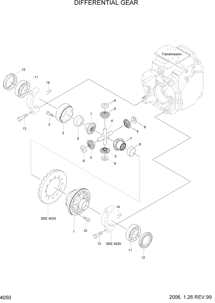 Схема запчастей Hyundai HLF20/HLF25/HLF30C-2 - PAGE 4050 DIFFERENTIAL GEAR СИЛОВАЯ СИСТЕМА