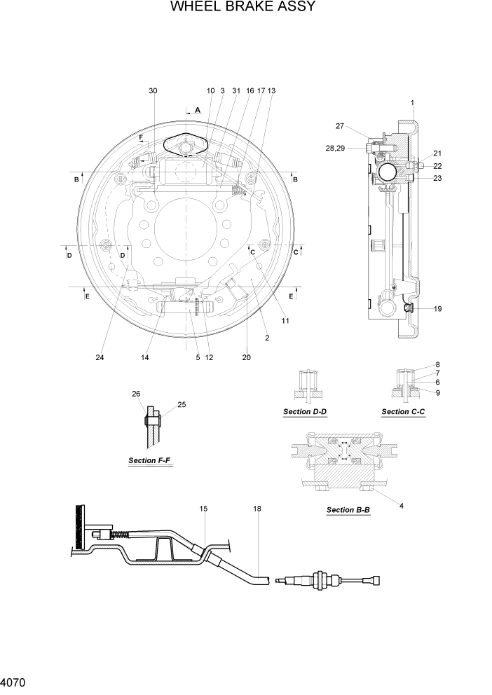 Схема запчастей Hyundai HLF20/HLF25/HLF30C-2 - PAGE 4070 WHEEL BRAKE ASSY СИЛОВАЯ СИСТЕМА