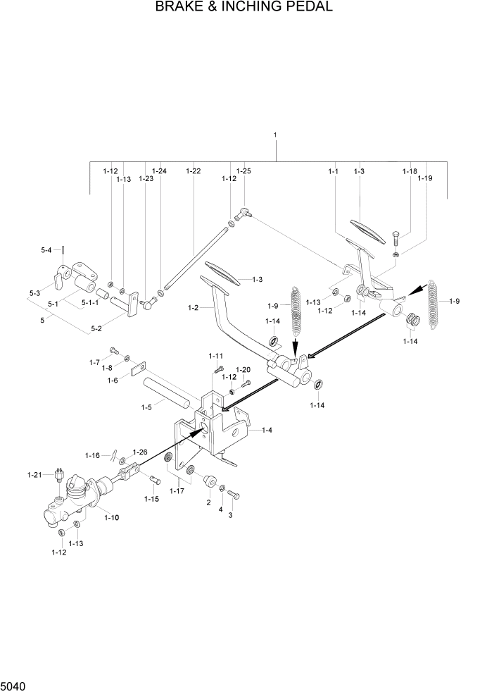 Схема запчастей Hyundai HLF20/HLF25/HLF30C-2 - PAGE 5040 BRAKE & INCHING PEDAL СИСТЕМА УПРАВЛЕНИЯ