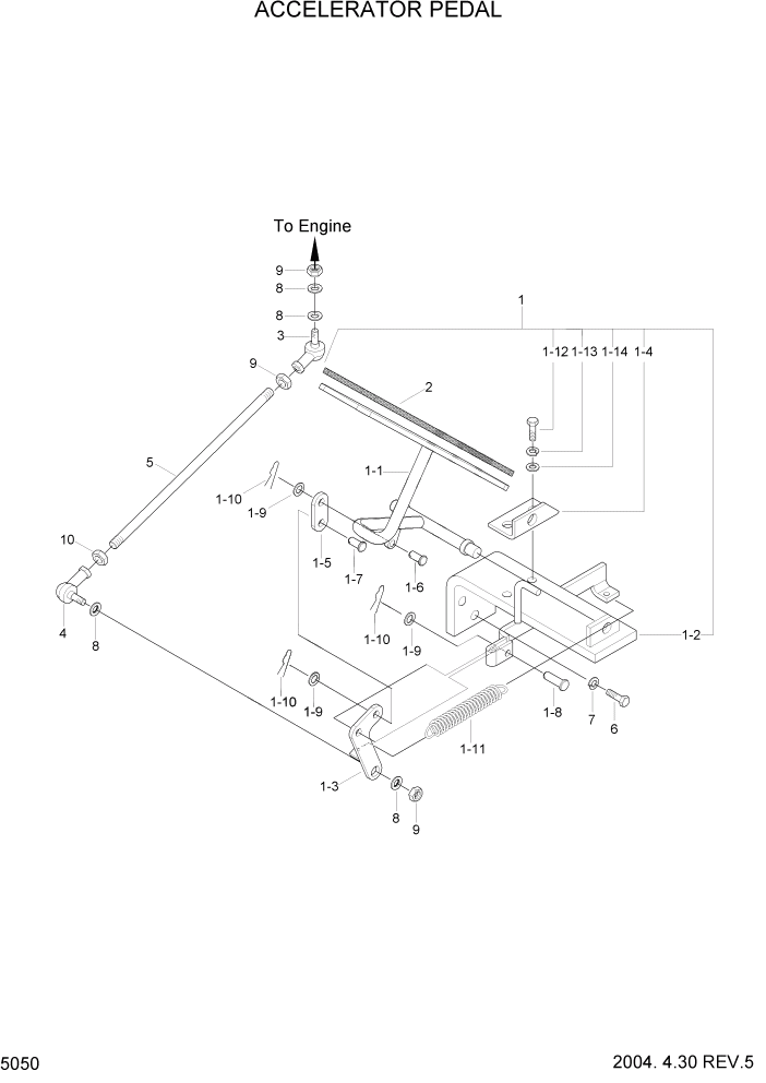 Схема запчастей Hyundai HLF20/HLF25/HLF30C-2 - PAGE 5050 ACCELERATOR PEDAL СИСТЕМА УПРАВЛЕНИЯ