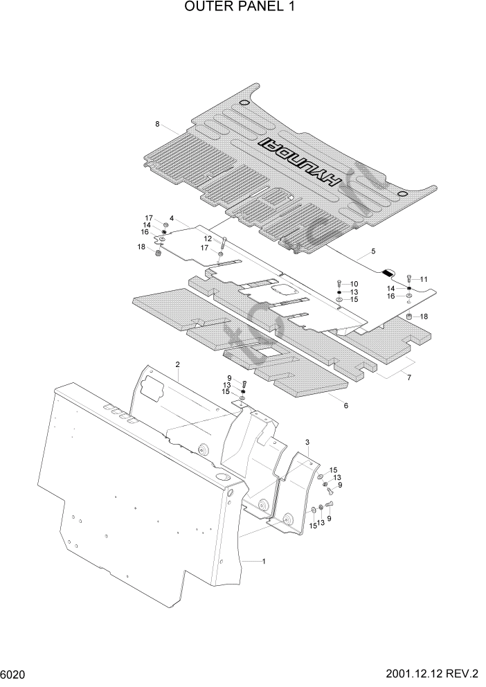 Схема запчастей Hyundai HLF20/HLF25/HLF30C-2 - PAGE 6020 OUTER PANEL 1 СТРУКТУРА