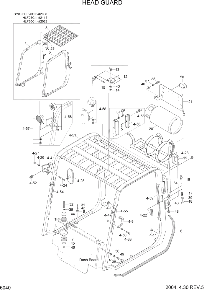 Схема запчастей Hyundai HLF20/HLF25/HLF30C-2 - PAGE 6040 HEAD GUARD СТРУКТУРА