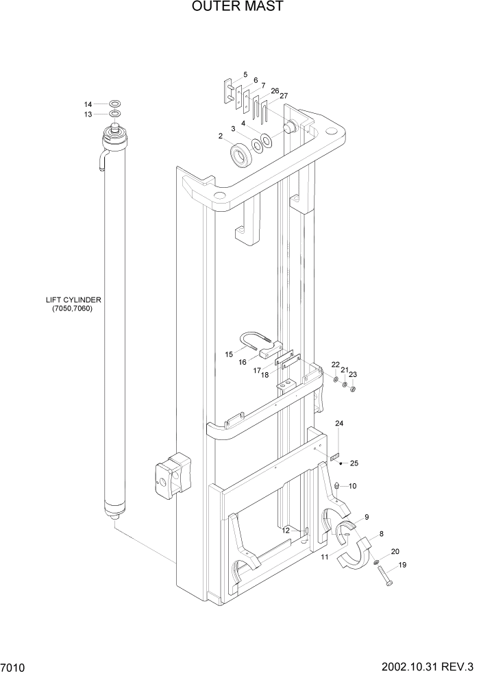 Схема запчастей Hyundai HLF20/HLF25/HLF30C-2 - PAGE 7010 OUTER MAST РАБОЧЕЕ ОБОРУДОВАНИЕ