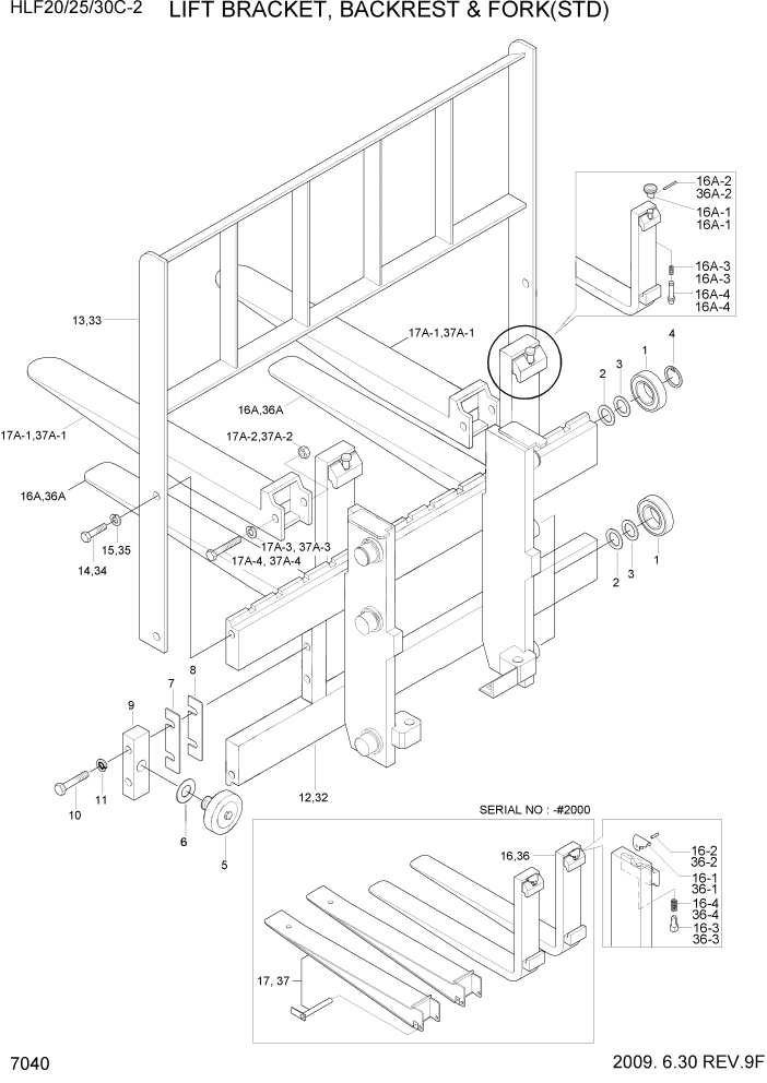 Схема запчастей Hyundai HLF20/HLF25/HLF30C-2 - PAGE 7040 LIFT BRACKET, BACKREST & FORK(STD) РАБОЧЕЕ ОБОРУДОВАНИЕ