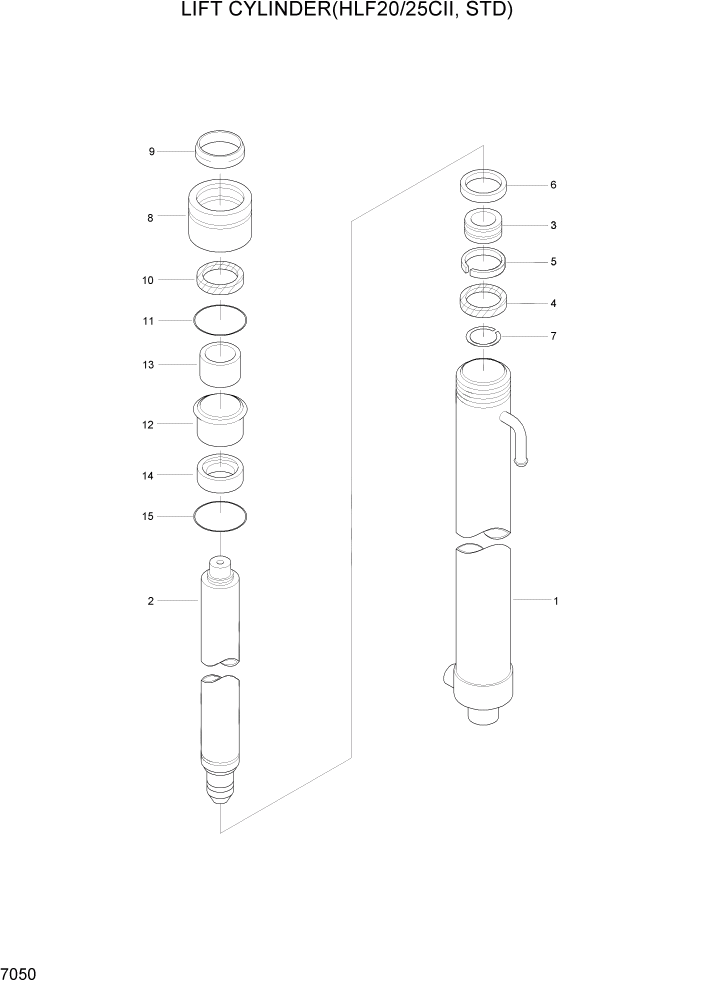 Схема запчастей Hyundai HLF20/HLF25/HLF30C-2 - PAGE 7050 LIFT CYLINDER(HLF20/25CII,STD) РАБОЧЕЕ ОБОРУДОВАНИЕ