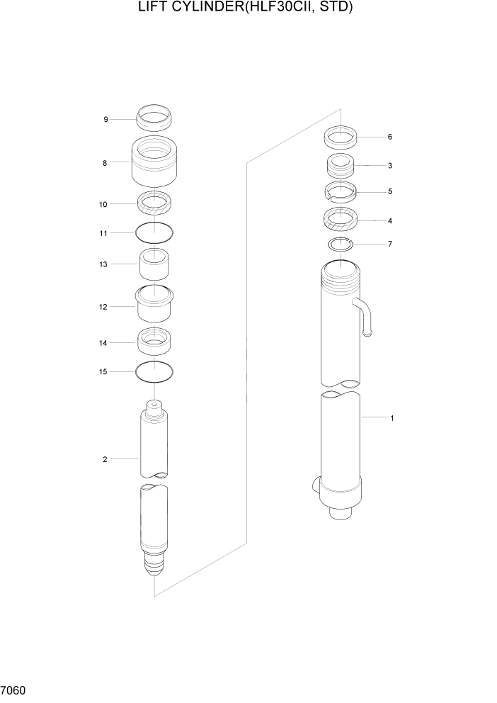 Схема запчастей Hyundai HLF20/HLF25/HLF30C-2 - PAGE 7060 LIFT CYLINDER(HLF30CII,STD) РАБОЧЕЕ ОБОРУДОВАНИЕ