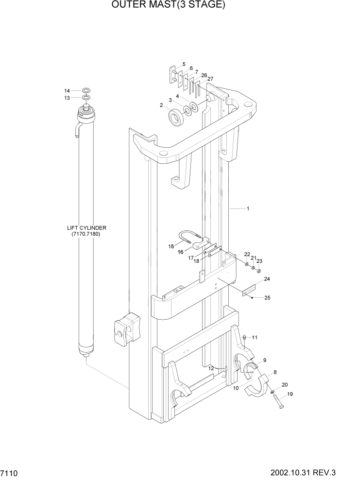 Схема запчастей Hyundai HLF20/HLF25/HLF30C-2 - PAGE 7110 OUTER MAST(3 STAGE) РАБОЧЕЕ ОБОРУДОВАНИЕ