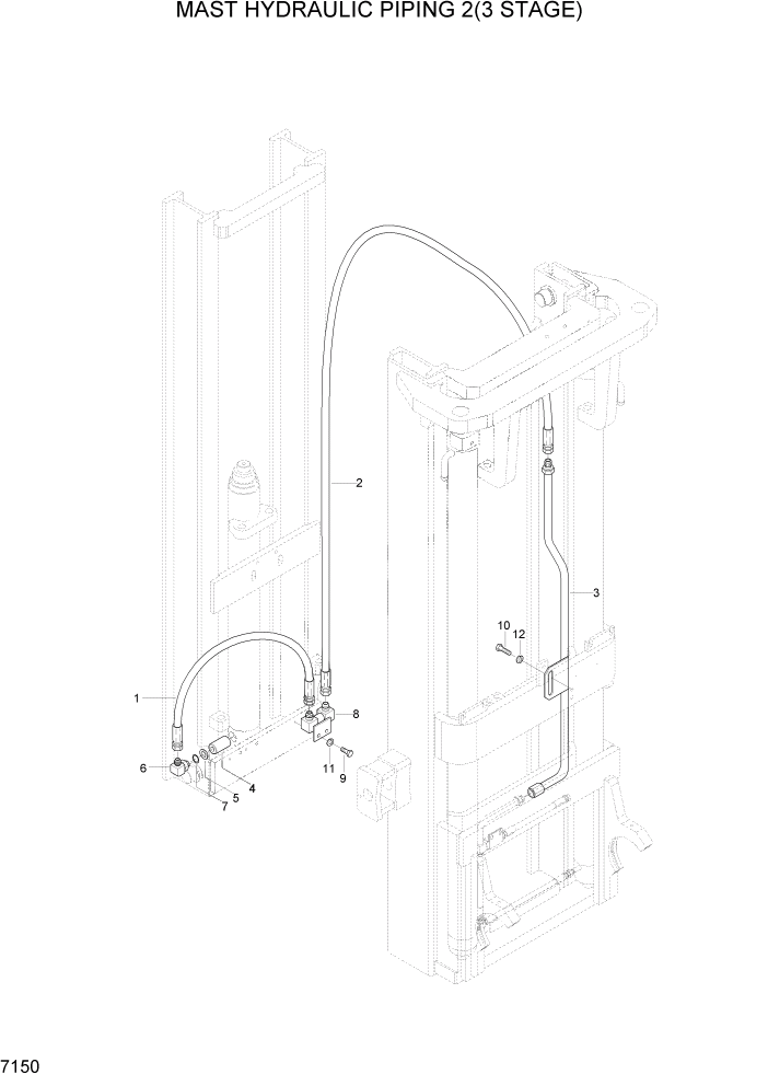 Схема запчастей Hyundai HLF20/HLF25/HLF30C-2 - PAGE 7150 MAST HYDRAULIC PIPING 2(3 STAGE) РАБОЧЕЕ ОБОРУДОВАНИЕ