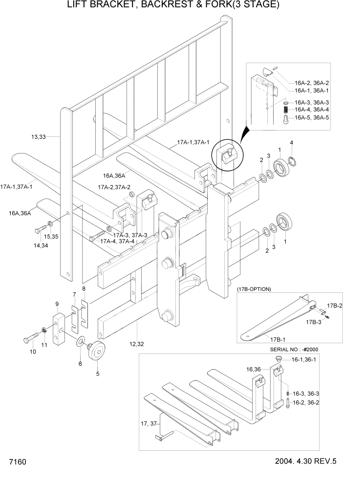 Схема запчастей Hyundai HLF20/HLF25/HLF30C-2 - PAGE 7160 LIFT BRACKET, BACKREST & FORK(3 STAGE) РАБОЧЕЕ ОБОРУДОВАНИЕ