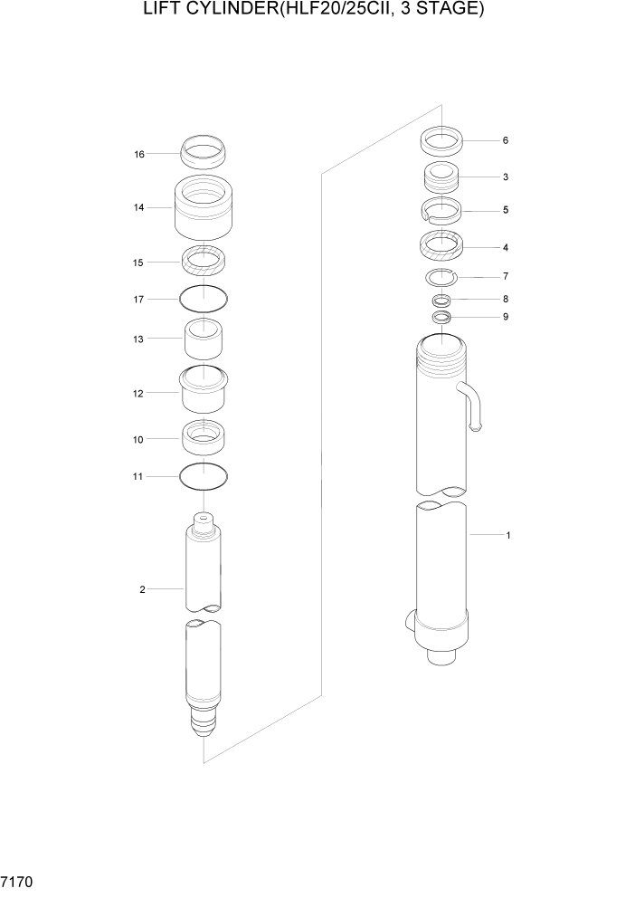 Схема запчастей Hyundai HLF20/HLF25/HLF30C-2 - PAGE 7170 LIFT CYLINDER(HLF20/25CII, 3 STAGE) РАБОЧЕЕ ОБОРУДОВАНИЕ