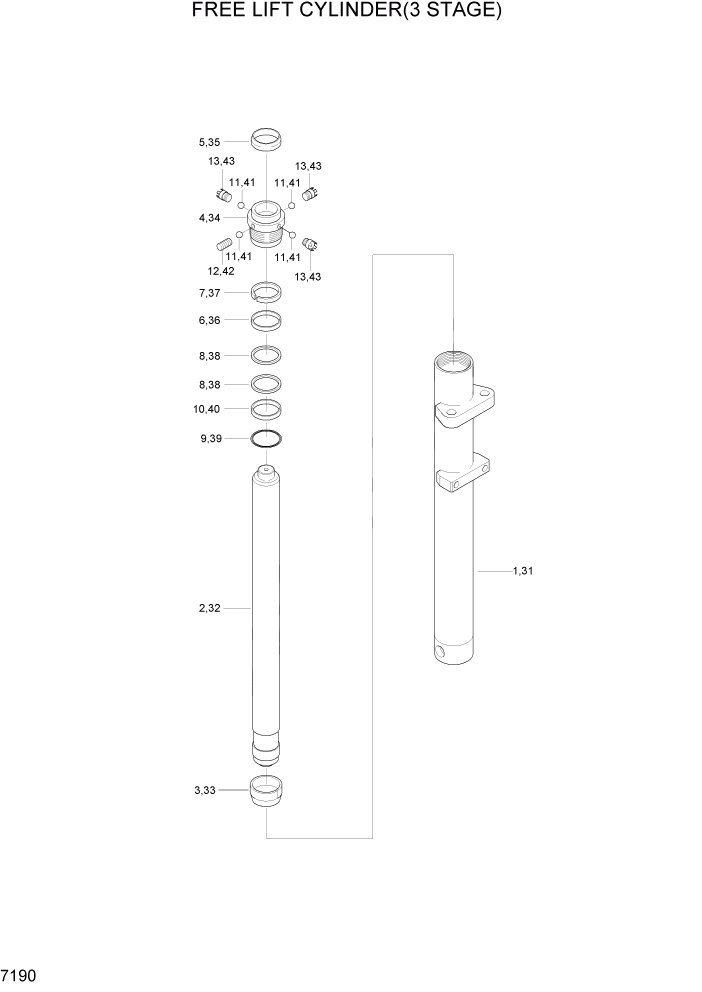 Схема запчастей Hyundai HLF20/HLF25/HLF30C-2 - PAGE 7190 FREE LIFT CYLINDER(3 STAGE) РАБОЧЕЕ ОБОРУДОВАНИЕ