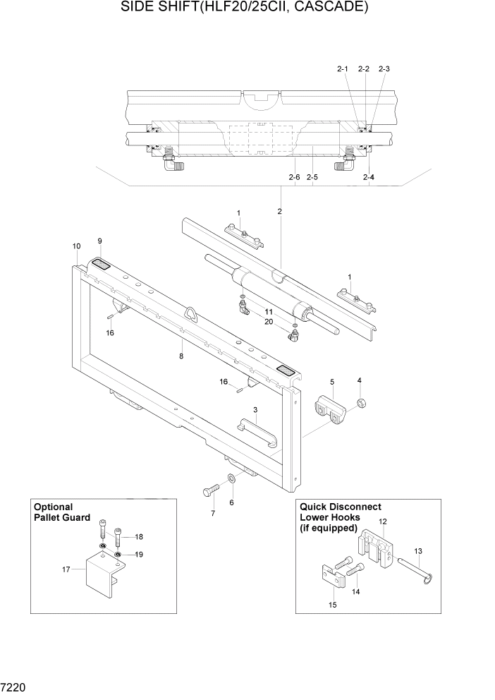 Схема запчастей Hyundai HLF20/HLF25/HLF30C-2 - PAGE 7220 SIDE SHIFT(HLF20/25CII, CASCADE) РАБОЧЕЕ ОБОРУДОВАНИЕ