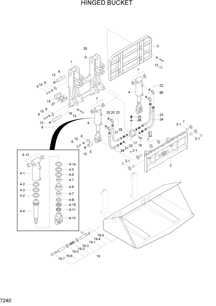 Схема запчастей Hyundai HLF20/HLF25/HLF30C-2 - PAGE 7240 HINGED BUCKET РАБОЧЕЕ ОБОРУДОВАНИЕ