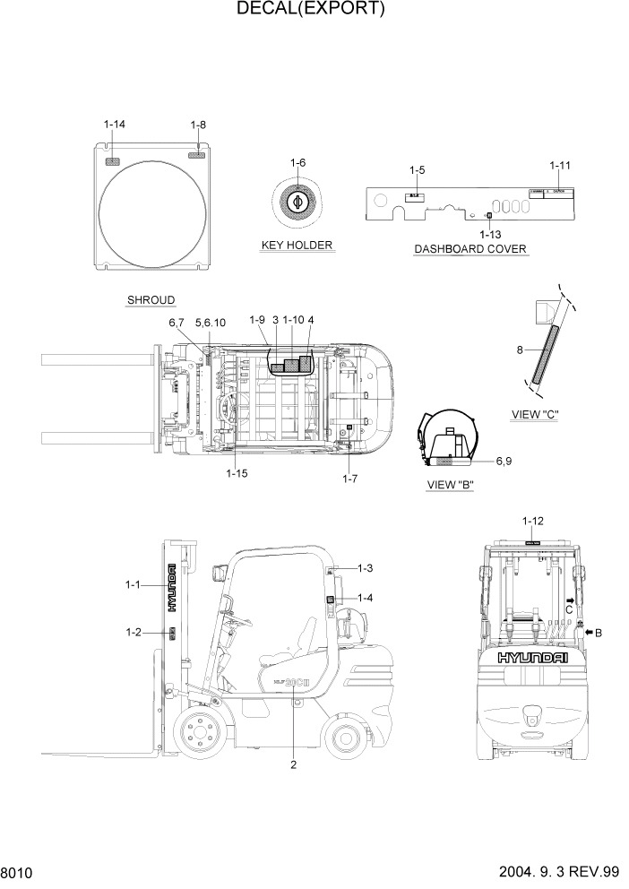 Схема запчастей Hyundai HLF20/HLF25/HLF30C-2 - PAGE 8010 DECAL(EXPORT) ДРУГИЕ ЧАСТИ