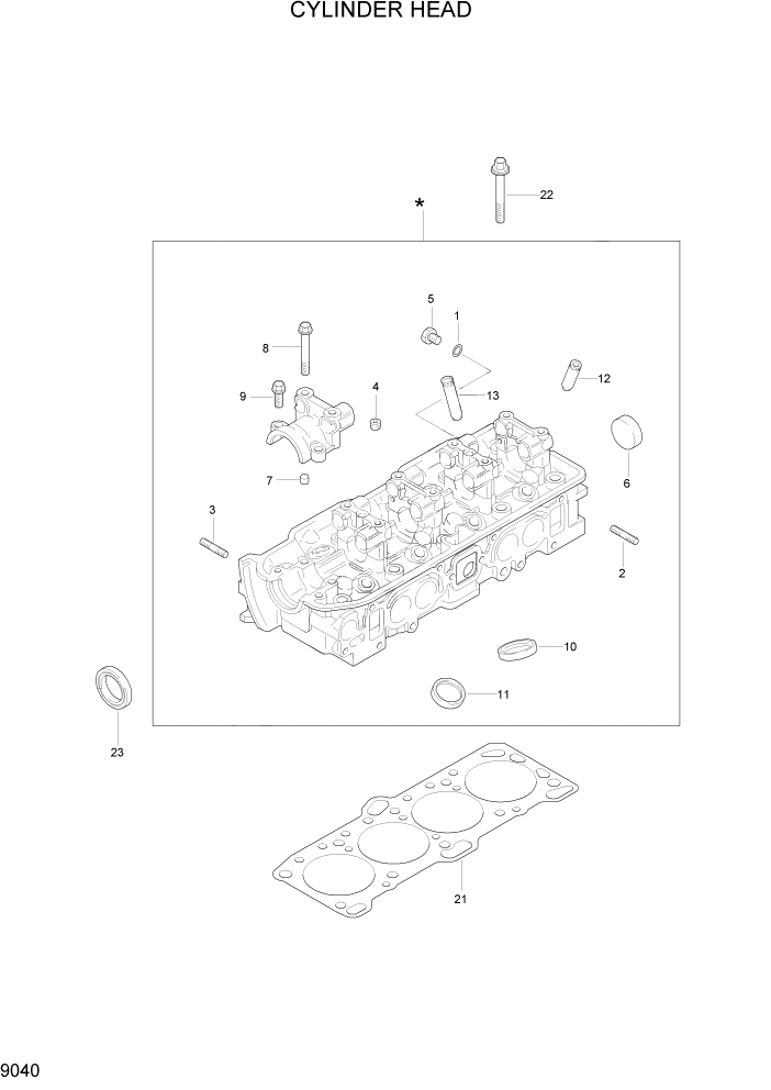 Схема запчастей Hyundai HLF20/HLF25/HLF30C-2 - PAGE 9040 CYLINDER HEAD ДВИГАТЕЛЬ БАЗА