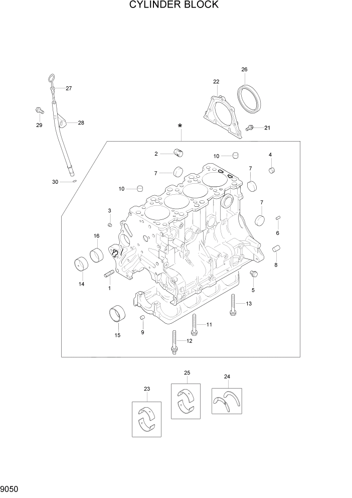 Схема запчастей Hyundai HLF20/HLF25/HLF30C-2 - PAGE 9050 CYLINDER BLOCK ДВИГАТЕЛЬ БАЗА