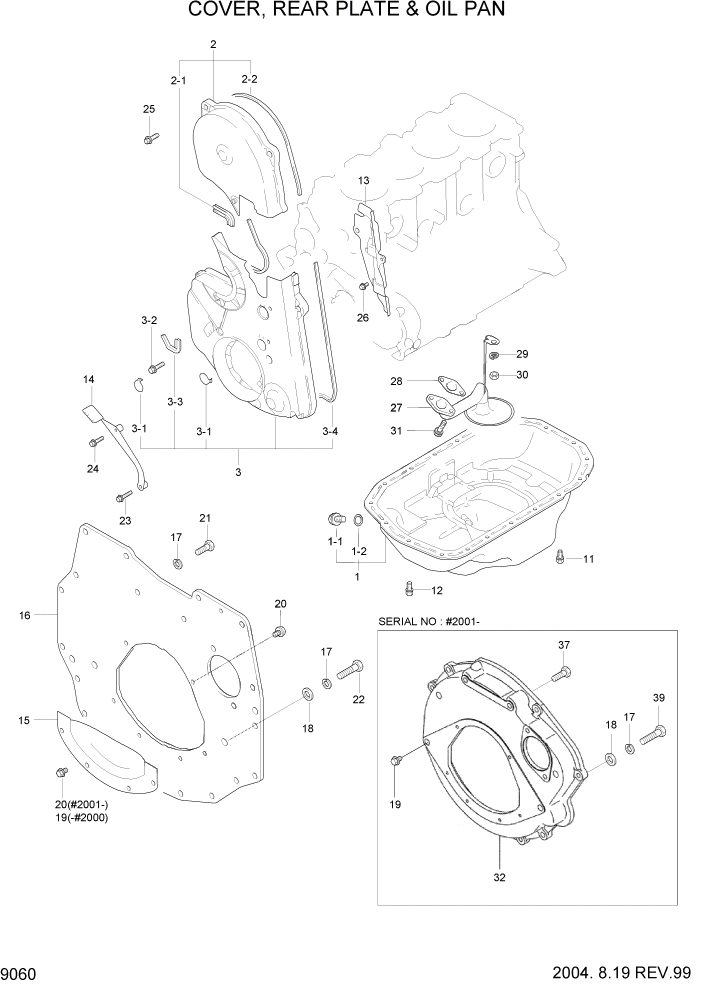 Схема запчастей Hyundai HLF20/HLF25/HLF30C-2 - PAGE 9060 COVER, REAR PLATE & OIL PAN ДВИГАТЕЛЬ БАЗА